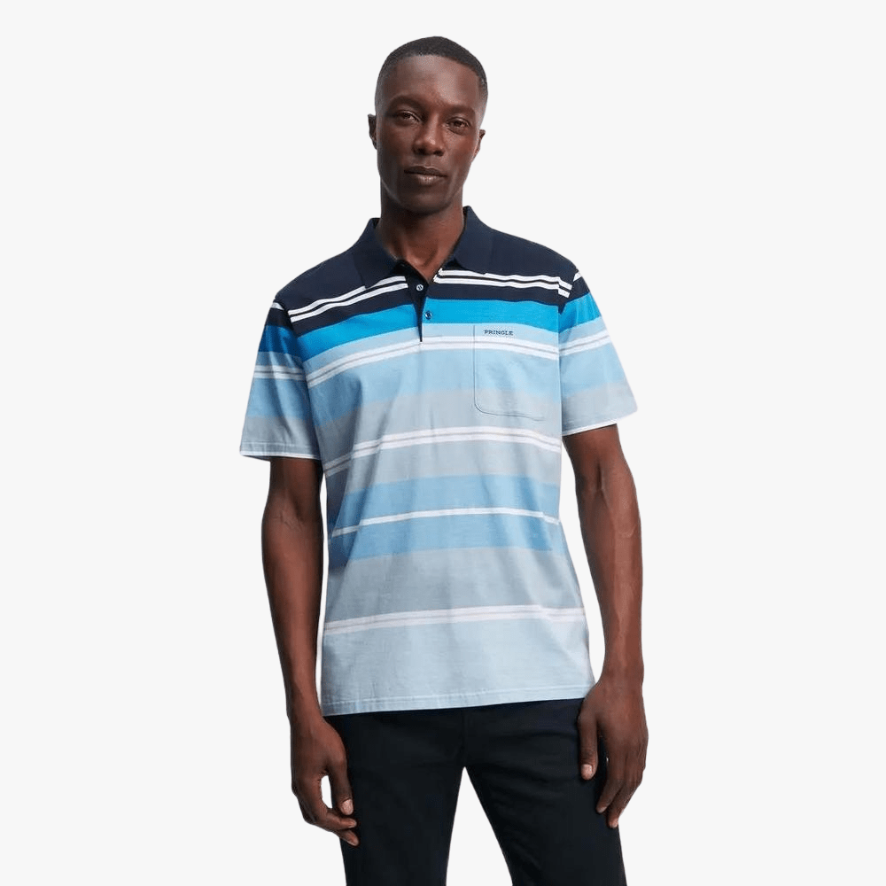 Pringle Mens Jesse Mercerised Short Sleeve Golfer Blue | Pringle