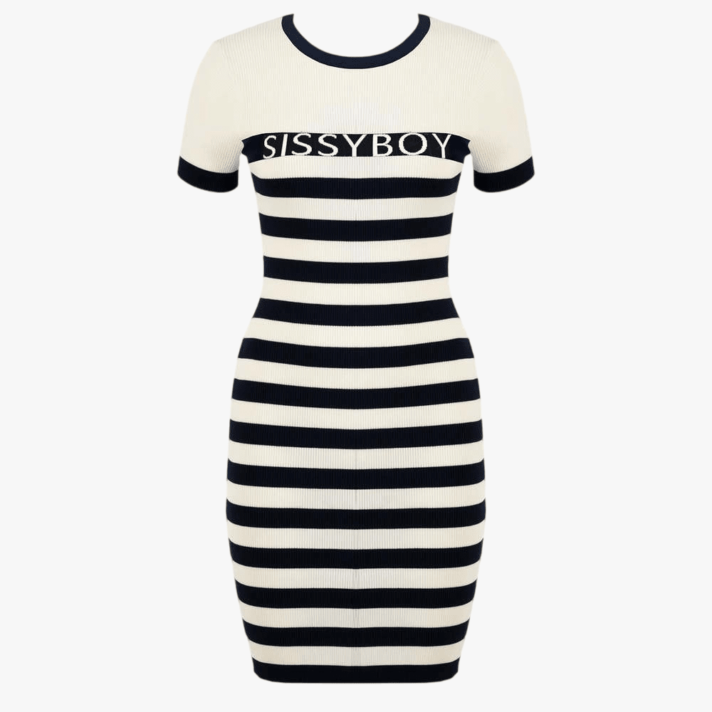 Sissy Boy Stripe Navy White Knit Dress With Logo | Sissy Boy