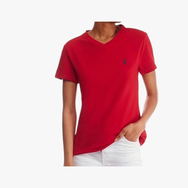 Polo Womens Kelly V Neck Stretch Short Sleeve Tee Red Polo