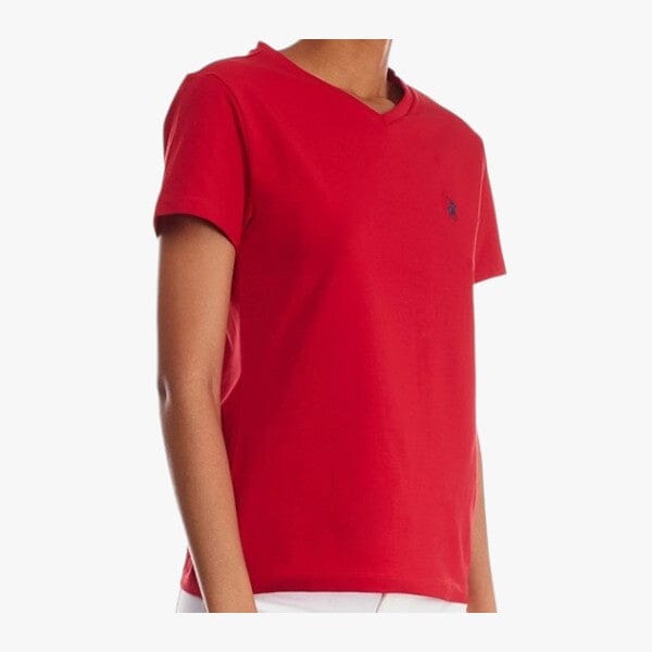 Polo Womens Kelly V Neck Stretch Short Sleeve Tee Red Polo