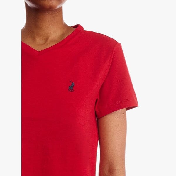 Polo Womens Kelly V Neck Stretch Short Sleeve Tee Red Polo