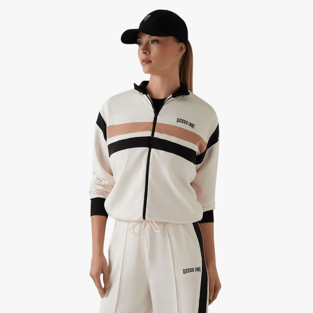 Guess Womens Full Zip Sweatshirt Cream | Guess