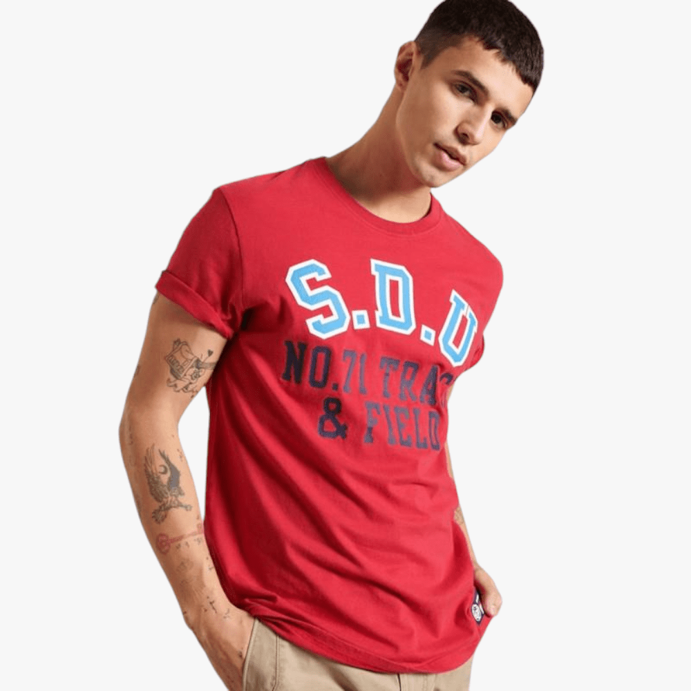 Superdry Mens Track And Field Graphic Short Sleeve Tee Chilli Pepper Superdry