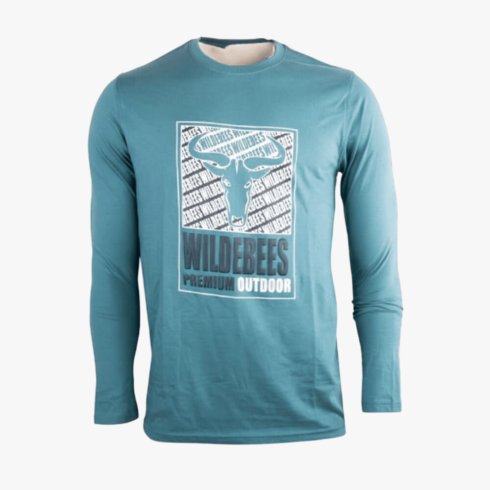 Wildebees Newspaper Logo Long Sleeve Tee Mineral Blue | Wildebees