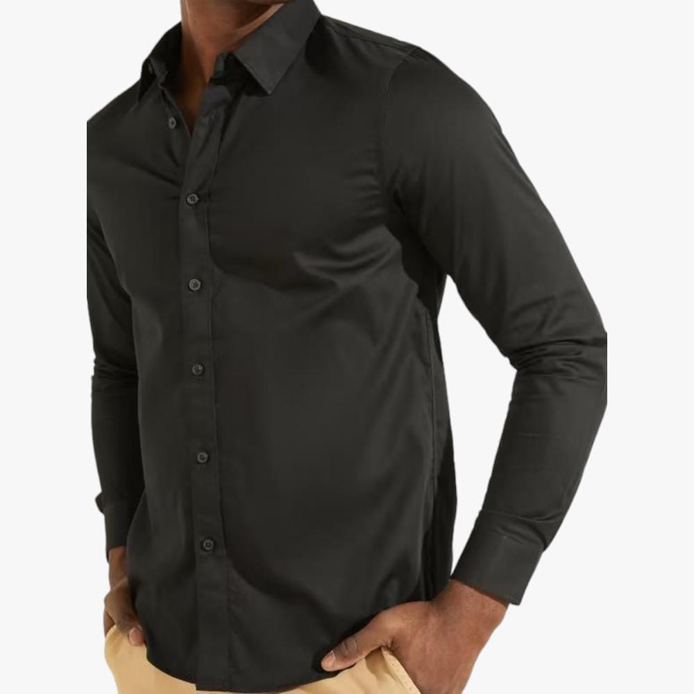 Guess Mens Stretch Long Sleeve Shirt Jet Black Guess