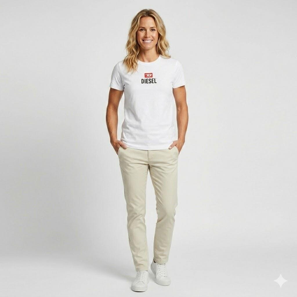 Diesel Womens Just Small New D Logo Tee White | Diesel