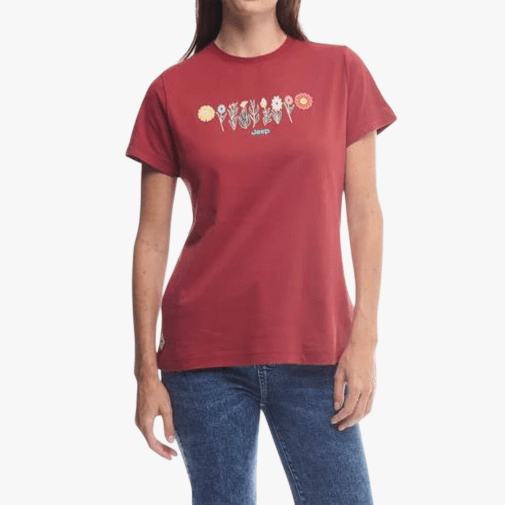 Jeep Womens Flower Grille Tee Marsala | Jeep