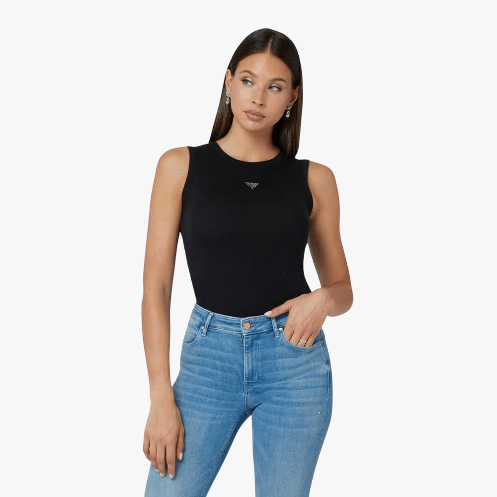 Guess Womens Traingle Bling Vest Black | Guess