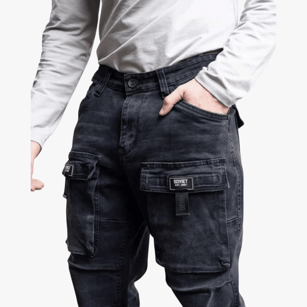 Soviet Mens Gunner Cargo Pocket Jeans Black | Soviet