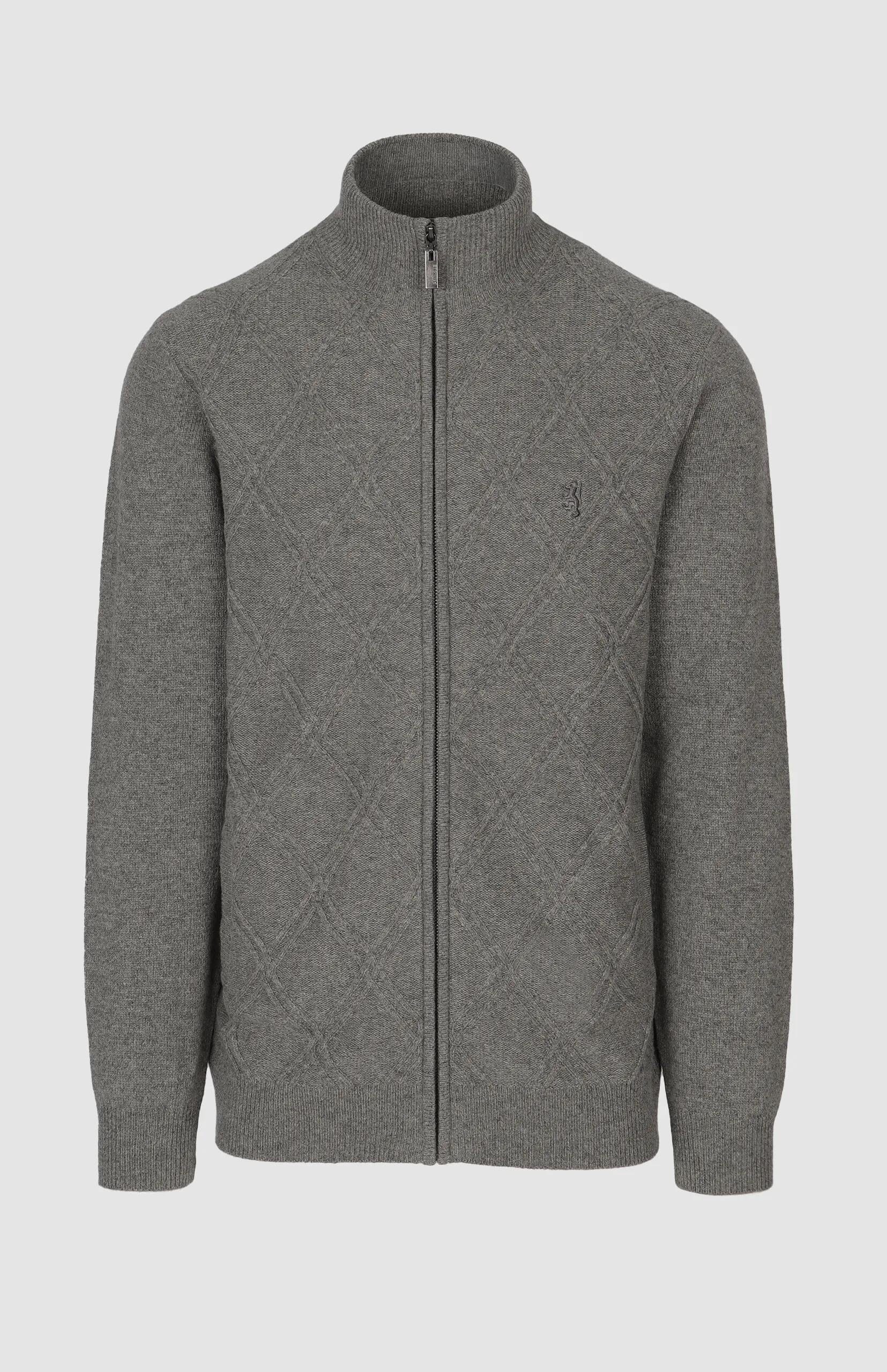 Pringle Mens Joshua Tonal Argyle Cardigan Grey Mel | Pringle