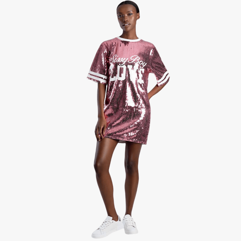Sissy Boy Sequin Logo T Shirt Dress Pink Brands Megastore