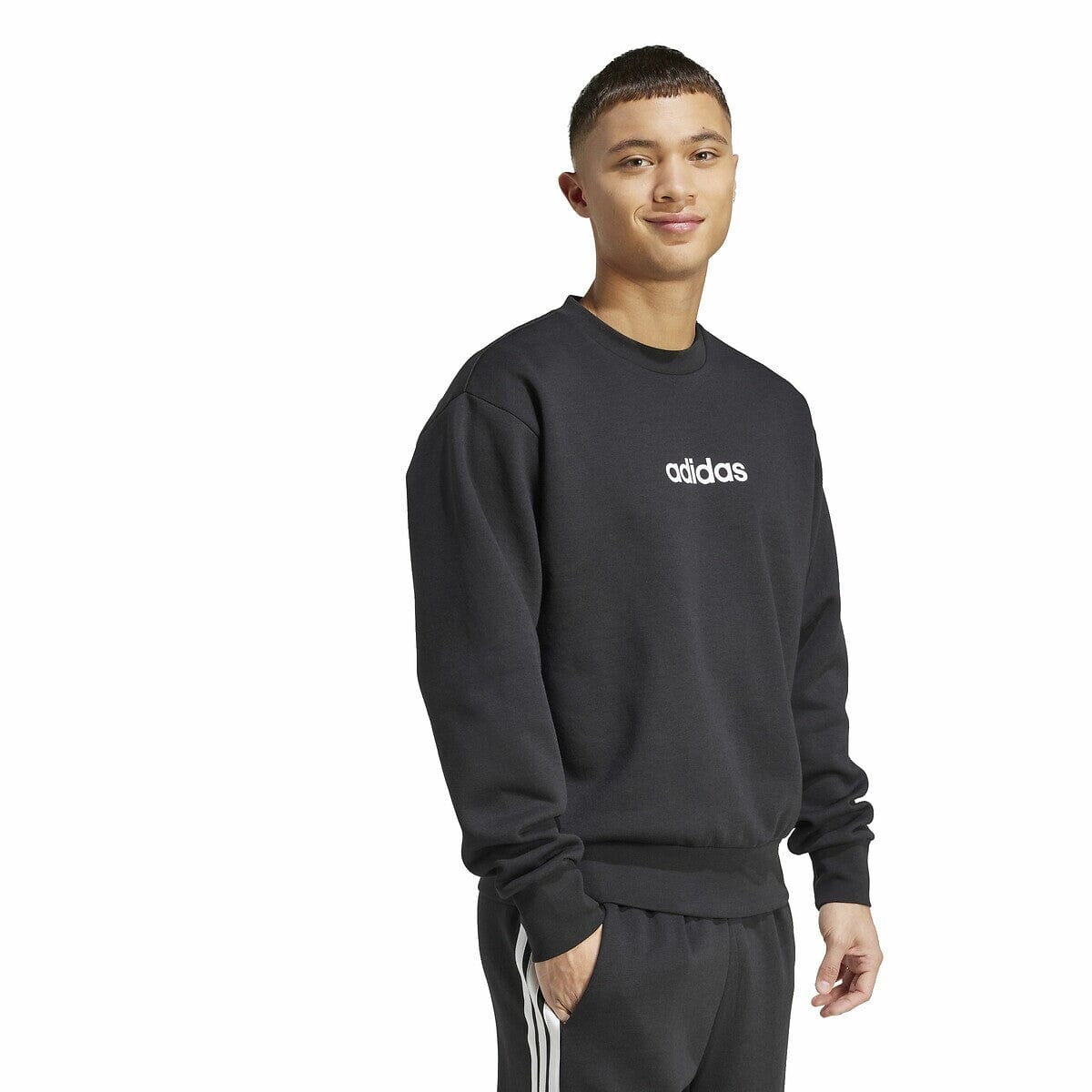 Adidas Mens Lin Fl Crew Sweater Black | Adidas