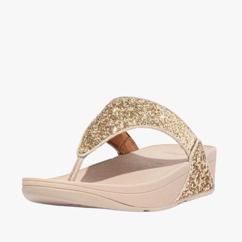 Fit Flop Womens Lulu Glitter Wedge Sandal Platino Fit Flop