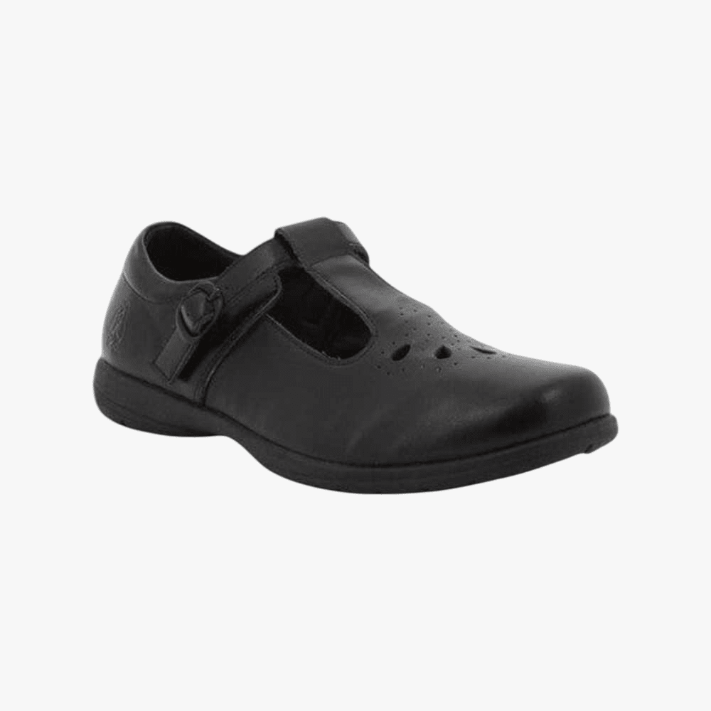 Hush Puppies Girls Youth School Crown T Strap Black Action Leather Shoe | Hush Puppies