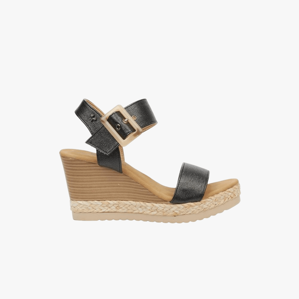 Butterfly Womens Avery 5 Daux Leather Wedge Sandal Black | Butterfly