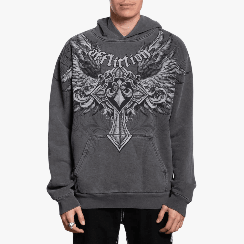 Affliction Mens Ayala Hoodie Black Pigment Dye | Affliction