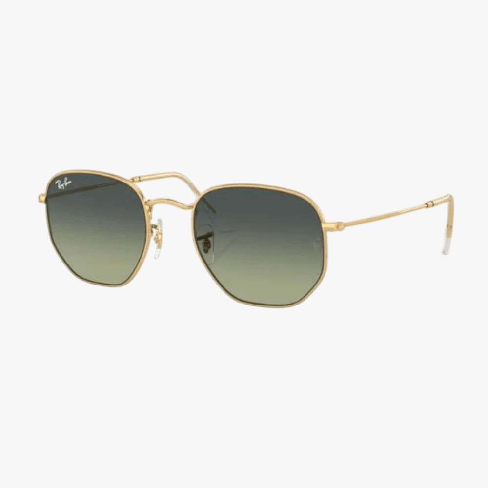 Rayban Unisex Hexagonal Artista Gold Steel Frame Green Vintage Polarised Lens Sunglass | Rayban
