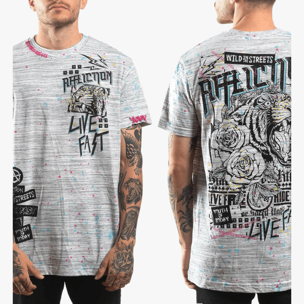 Affliction Mens Blactop Short Sleeve Tee White Grey Affliction