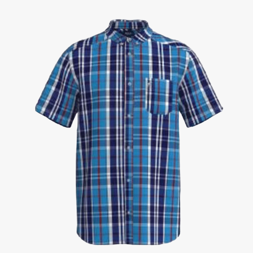 Polo Mens Bold Check Short Sleeve Shirt Blue | Polo
