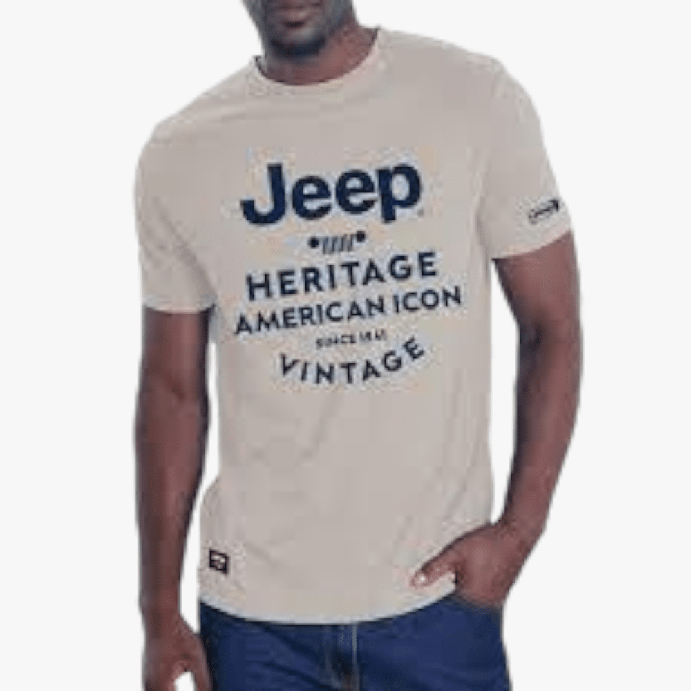 Jeep Mens Fash Logo Short Sleeve Tee Khaki Jeep