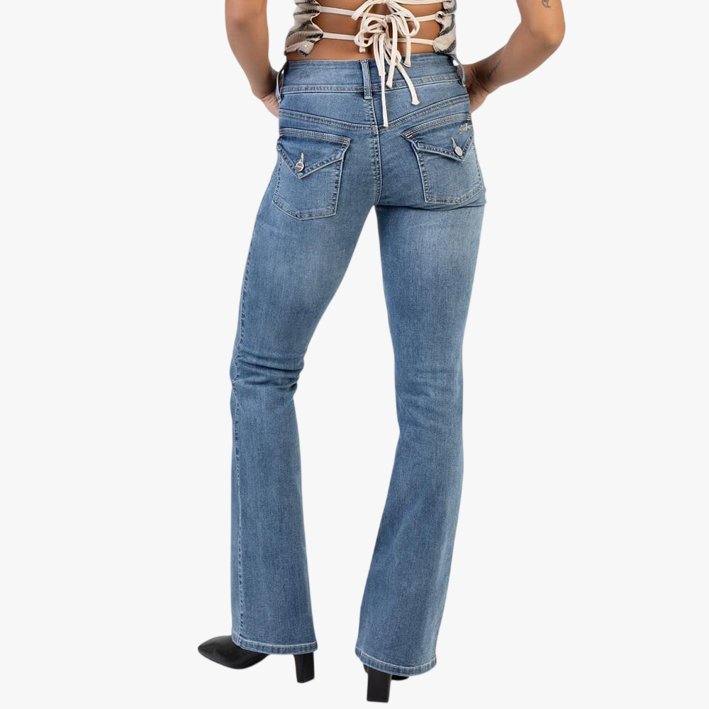 Sissy Boy Womens Kari Mid Waist Boot Leg Jeans Light Vintage