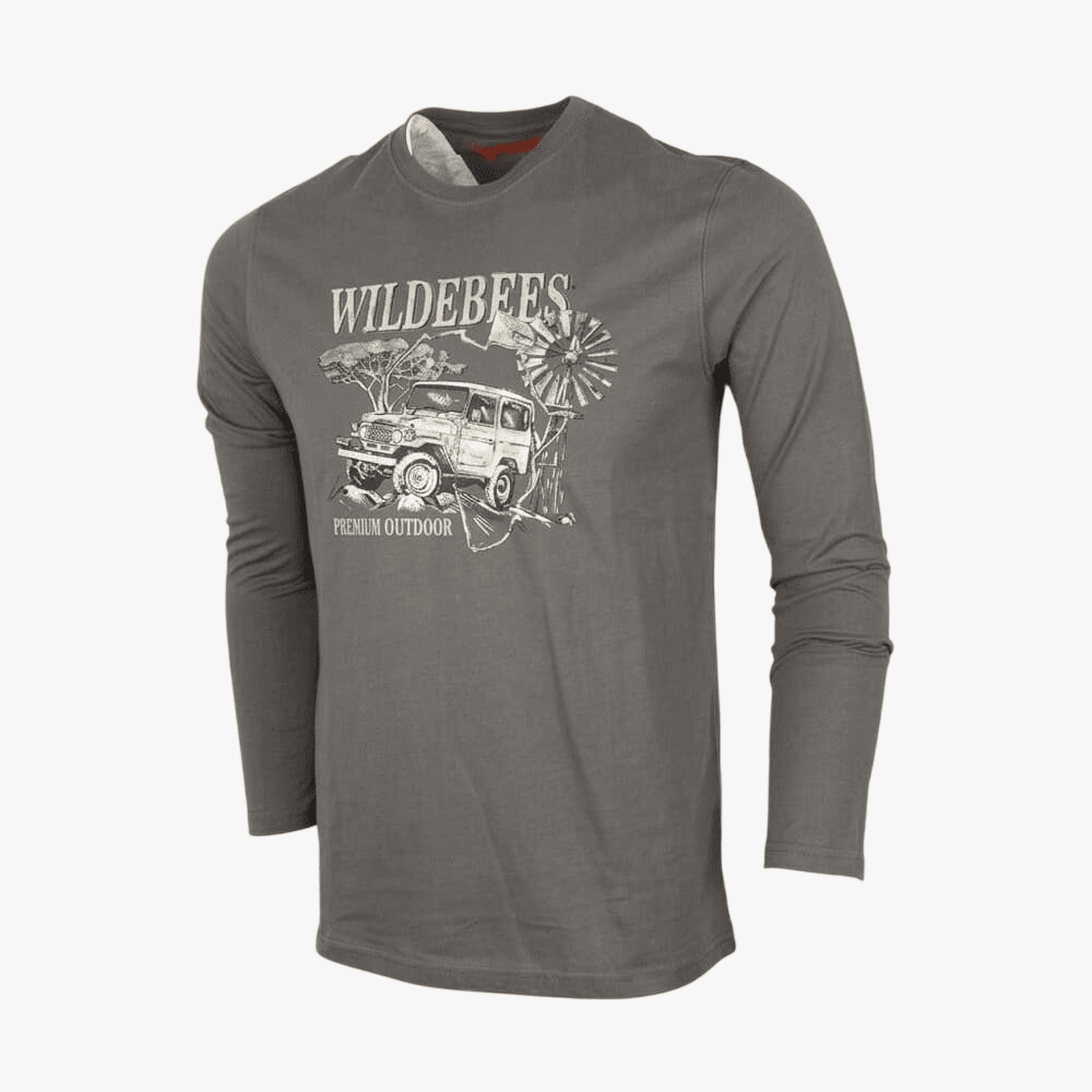 Wildebees Mens Cruising Africa Long Sleeve Tee Pewter | Wildebees