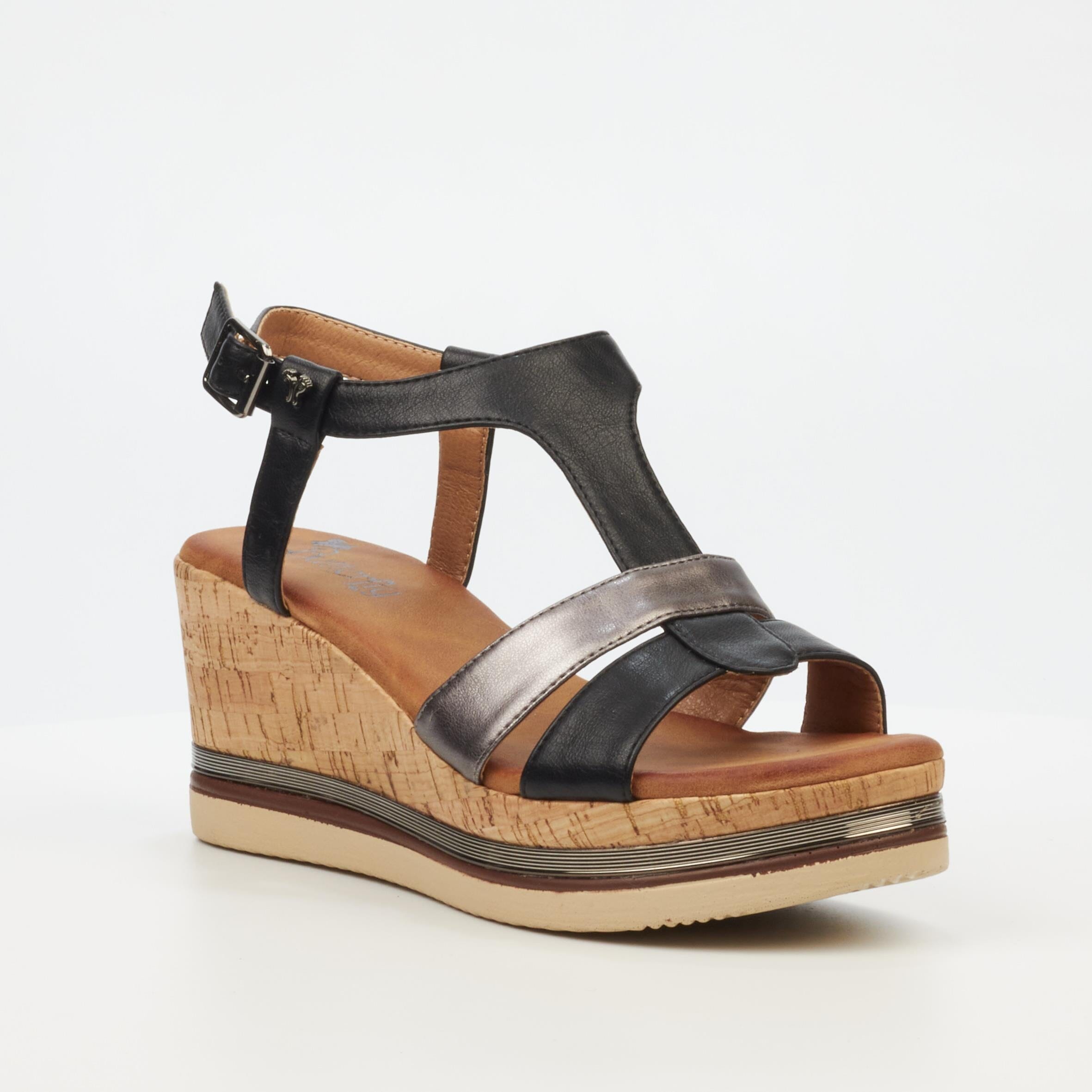 Butterfly Womens Melinda 1 Wedge Heel Sandal Black Butterfly