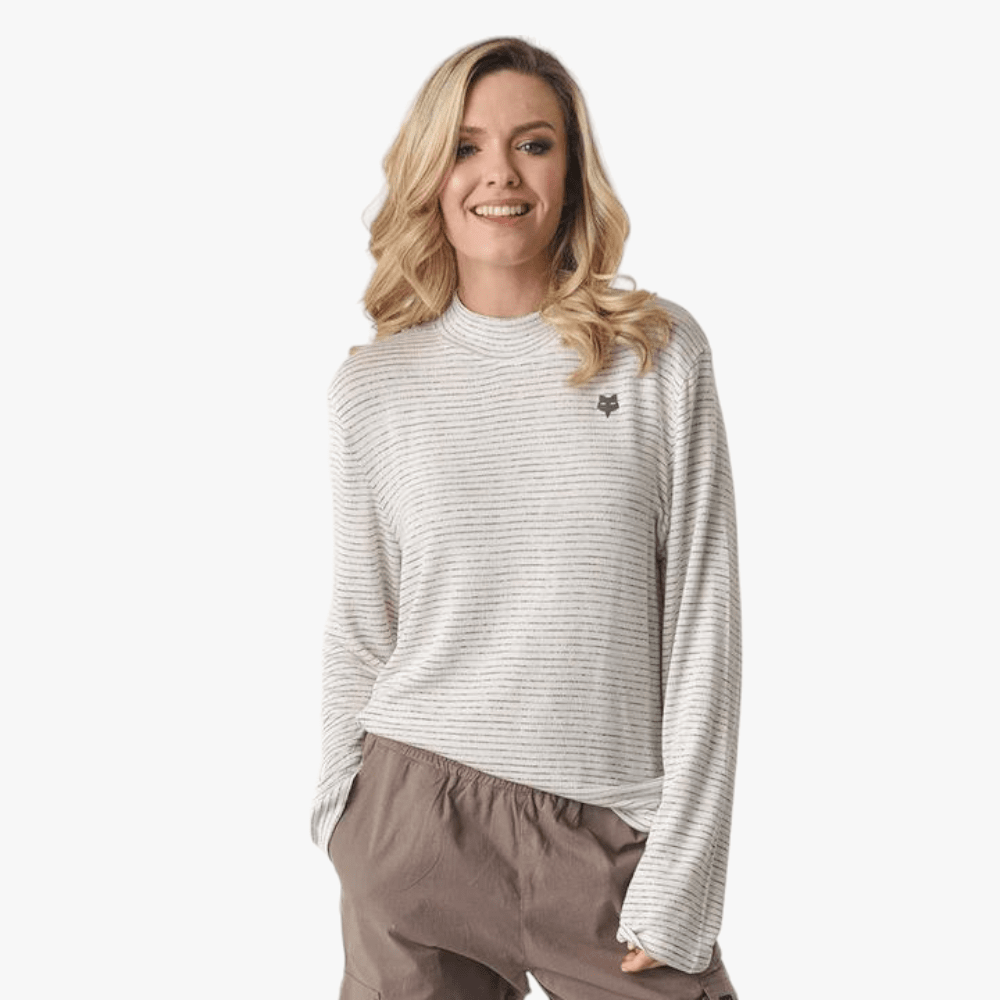 Fox Womens Journey Long Sleeve Top Cream Black Stripe Wide Fox