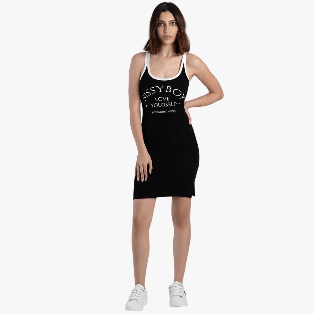 Sissy Boy Mini Strappy Multi Technique Logo Dress Black White | Sissy Boy
