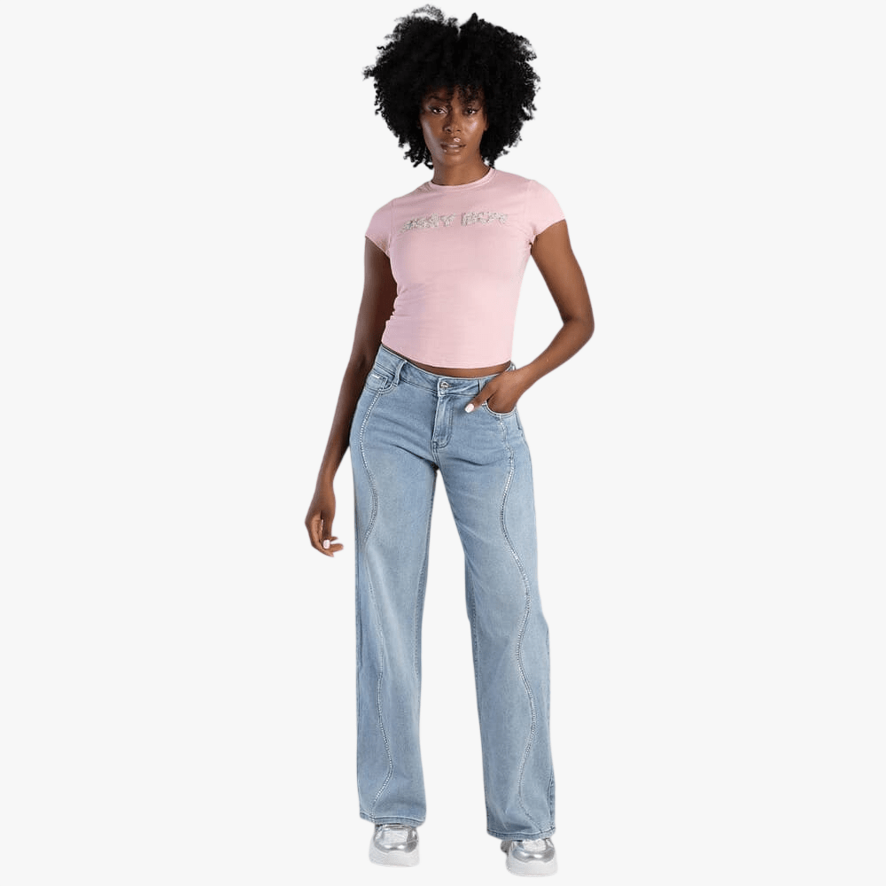 Sissy Boy Alicia Mid Waist Wide Leg Bling Front Jean Light Vintage | Sissy Boy