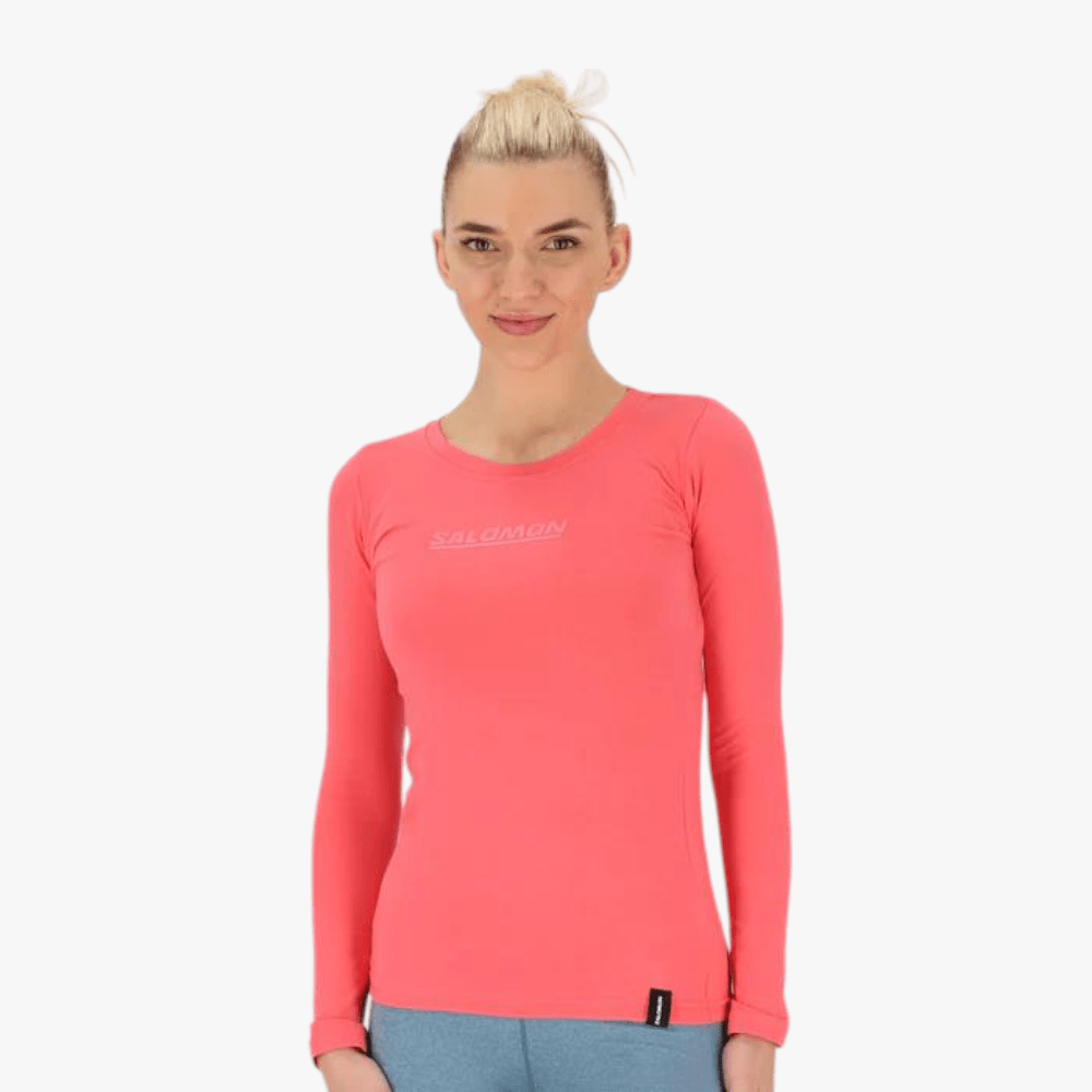 Salomon Womens Scoop Neck Long Sleeve Tee Sinkist Coral Salomon