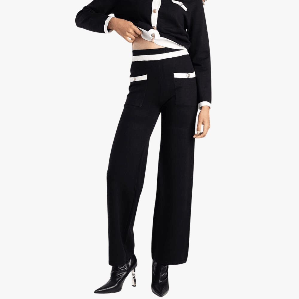 Sissy Boy Womens Contrasted Wide Leg Knit Pants White Black | Sissy Boy