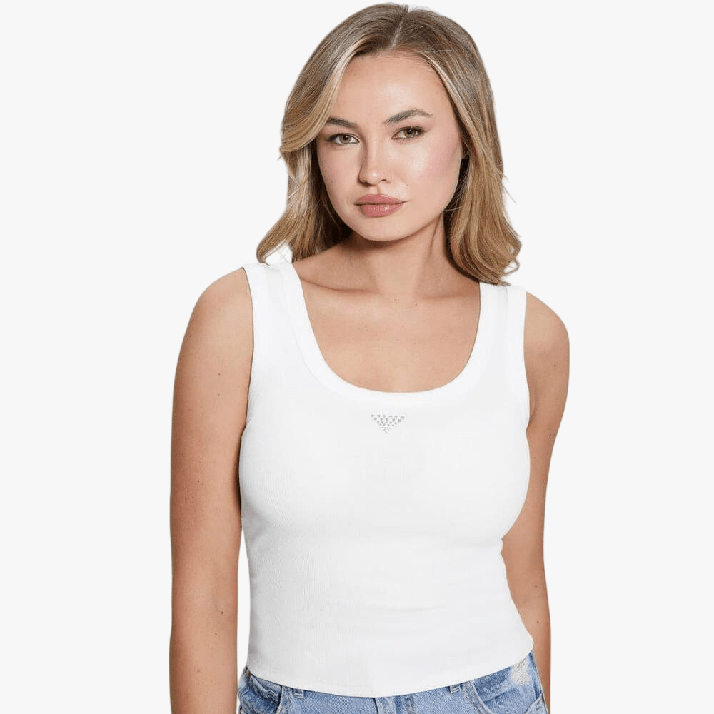 Guess Womens Traingle Bling Vest White | Guess