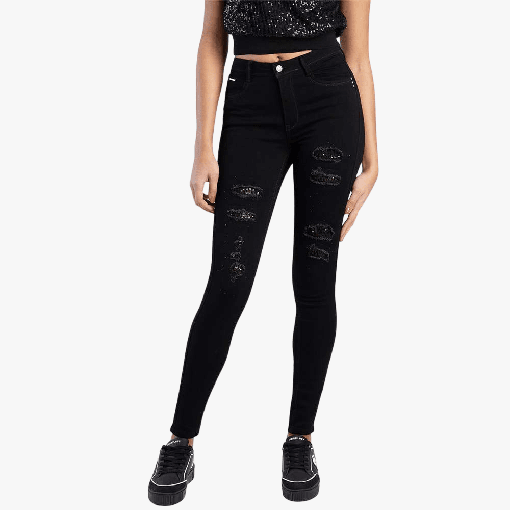 Sissy Boy Axel Rip Repair With Sequin Jeans Black | Sissy Boy