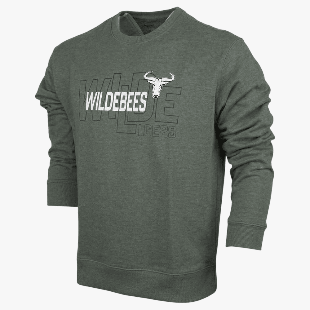 Wildebees Mens Split Logo Printerd Crew Sweater Light Olive Melange | Wildebees