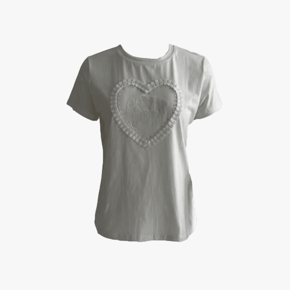 Sissy Boy Short Sleeve Tee Ribbon Heart Embroid Logo White | Sissy Boy