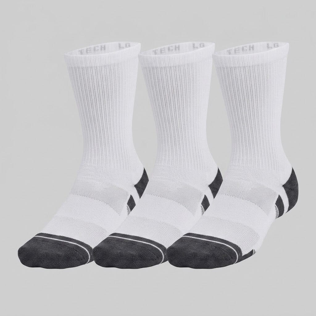 Under Armour Perf Tech 3 Pack Crew Socks White | Under Armour