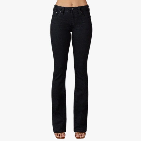 Miss Me Womens Dark Angel Mid Rise Bootleg Jeans Black Miss Me
