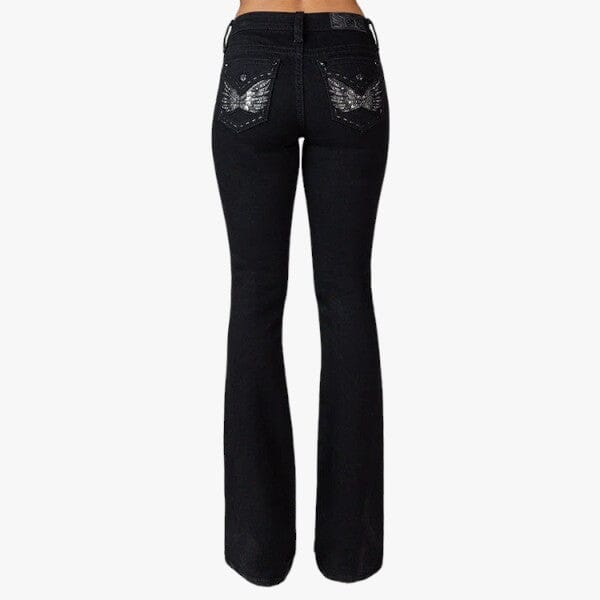Miss Me Womens Dark Angel Mid Rise Bootleg Jeans Black Miss Me