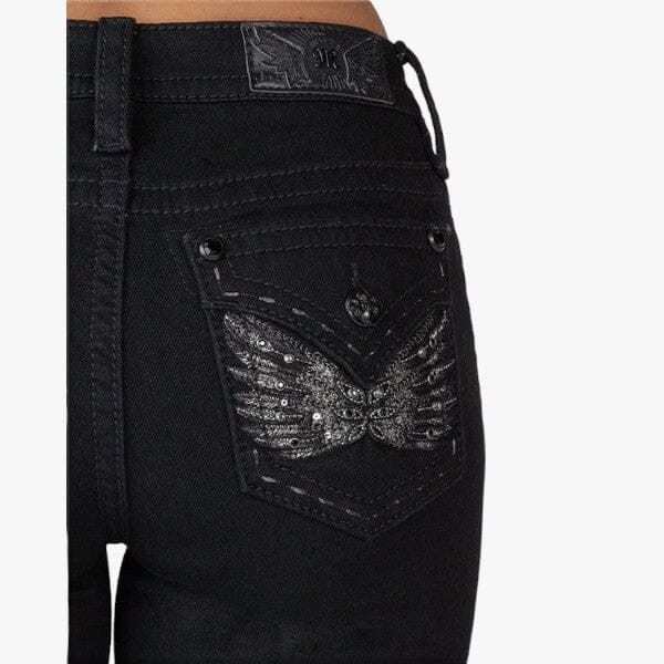 Miss Me Womens Dark Angel Mid Rise Bootleg Jeans Black Miss Me