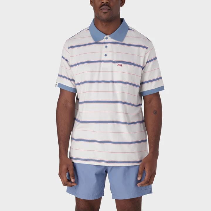 Jeep Mens Yd Stripe Short Sleeve Golfer Digital Mist Jeep