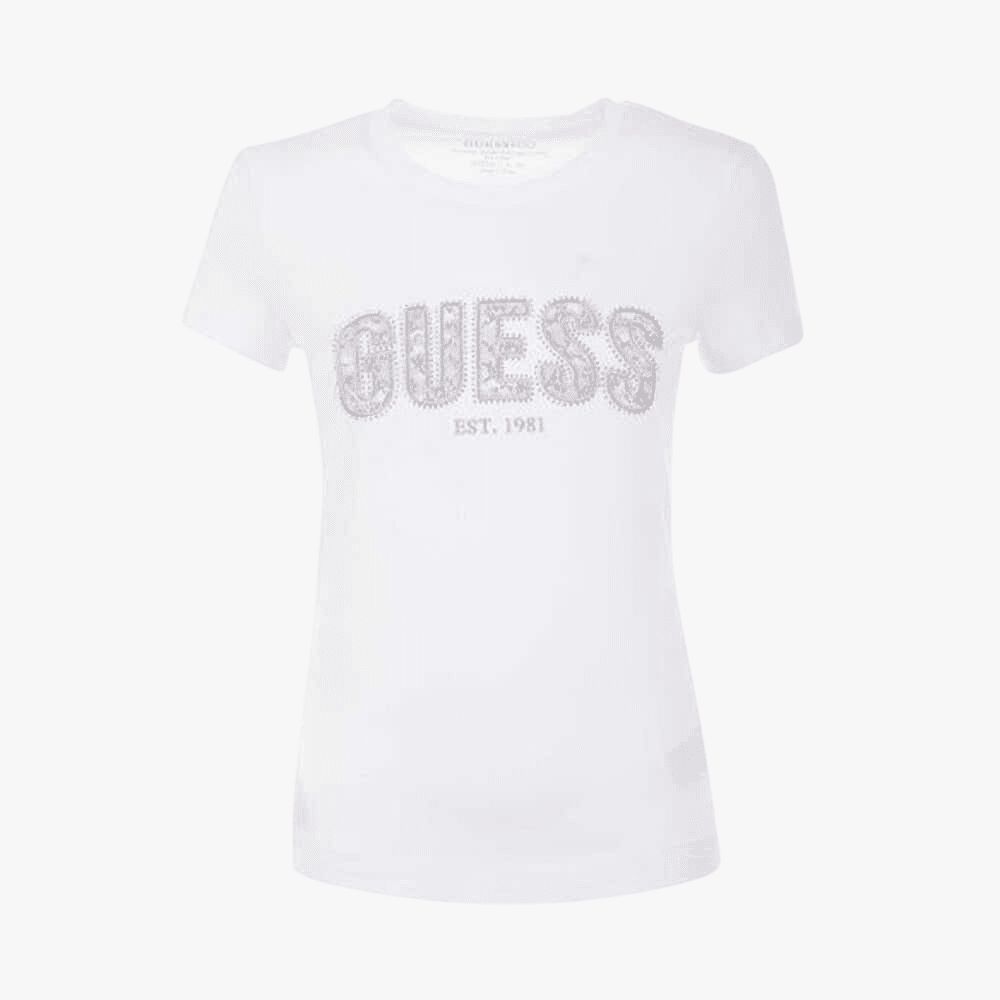 Guess Womens Logo Lace Tee White | Guess