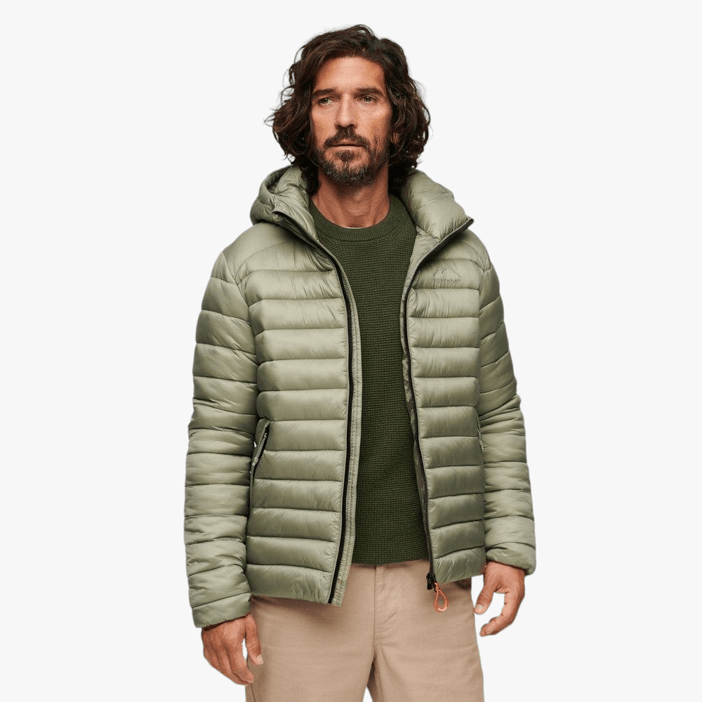 Superdry Mens Hooded Fuji Sport Padded Hooded Jacket Light Khaki Green | Superdry