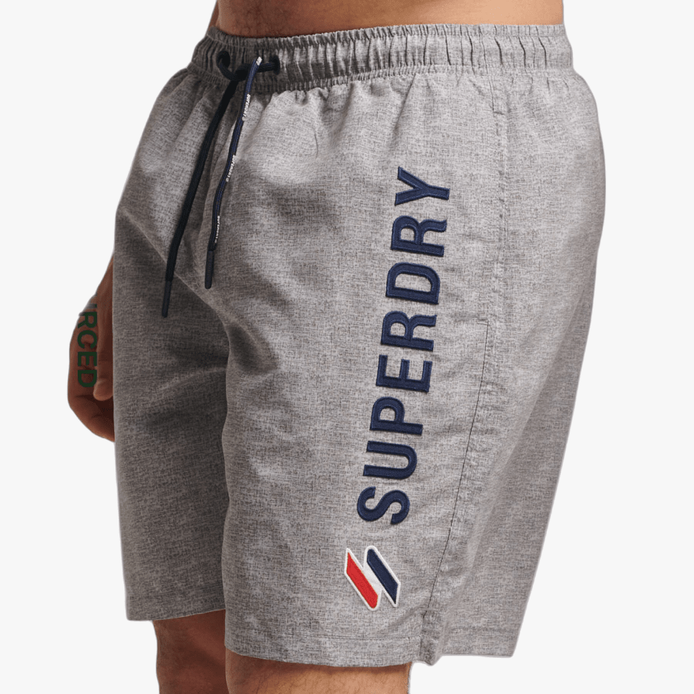 Superdry Mens Code Applique 19Inch Swim Short Silver Grey Grit Superdry