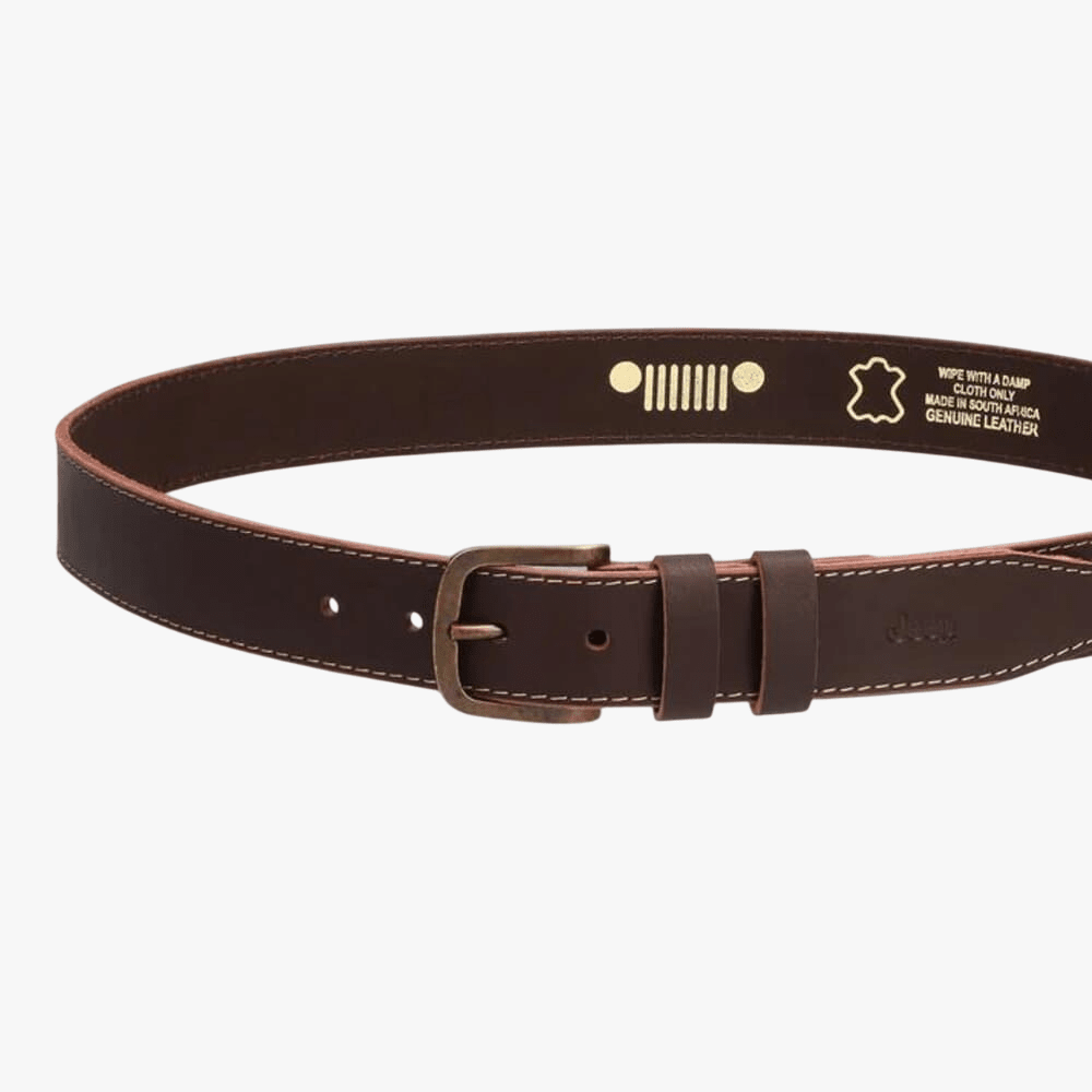 Jeep Mens Leather Stitch Belt Brown Jeep