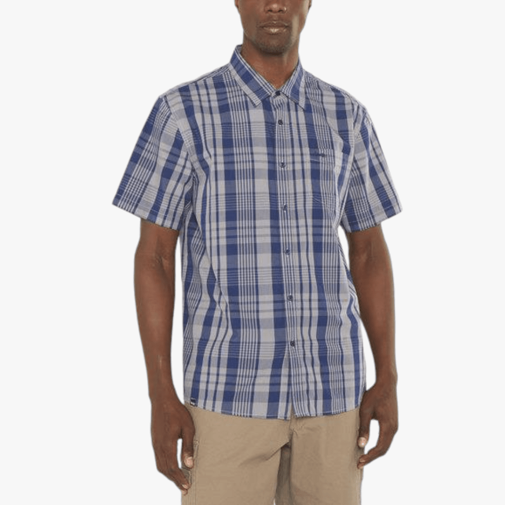Jeep Mens Casual Check Short Sleeve Shirt Navy Grey | Jeep