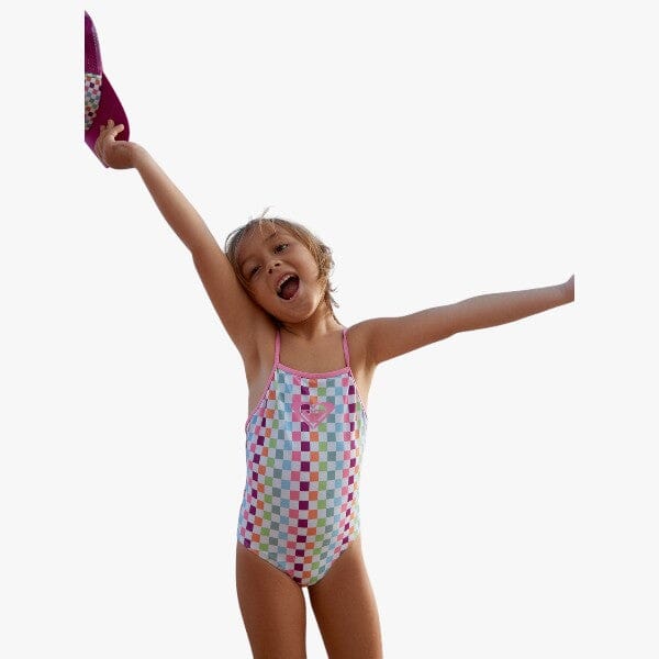 Roxy Girls Rainbow Check One Pc Swim Suit Pink | Roxy