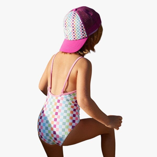 Roxy Girls Rainbow Check One Pc Swim Suit Pink | Roxy