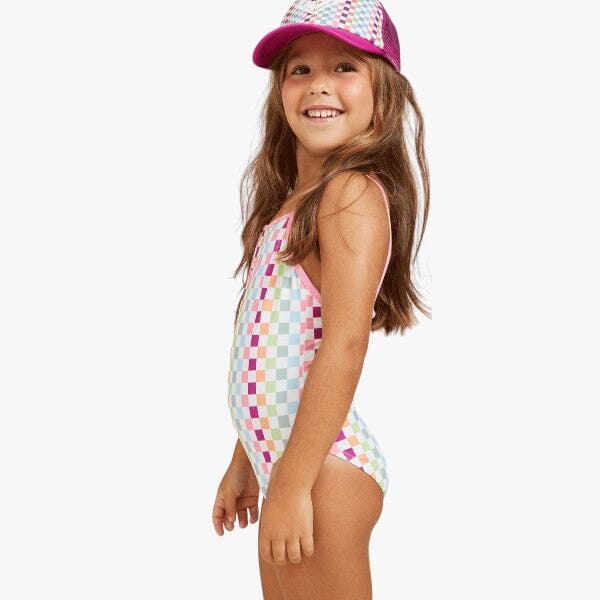 Roxy Girls Rainbow Check One Pc Swim Suit Pink | Roxy