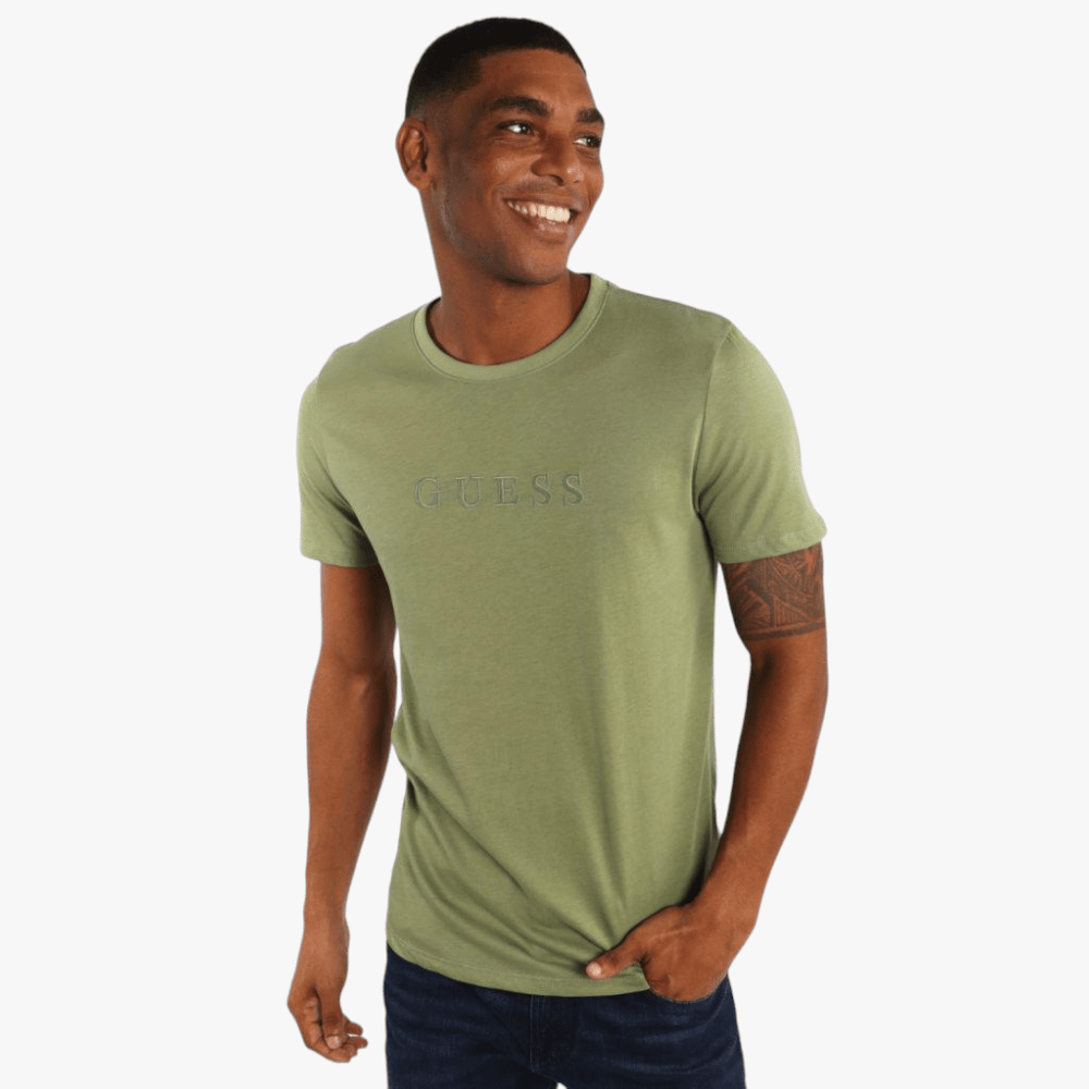 Guess Mens Ess Pima Logo Crew Short Sleeve Tee Med Green | Guess